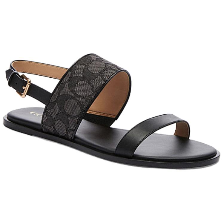 Coach Harley Leather Round Toe Open Toe Slide Sandals Women Sandals Black CR861-UR8