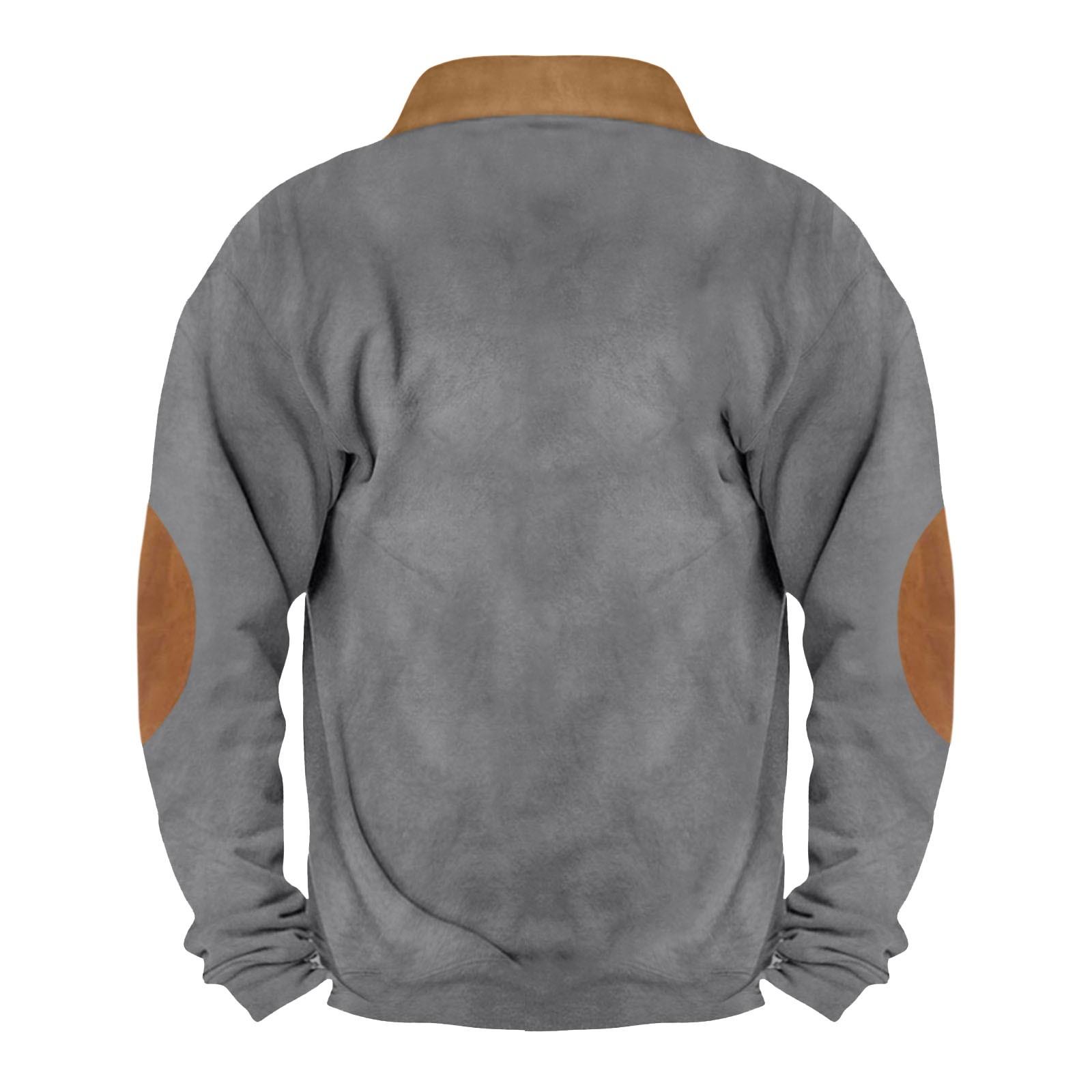 Мужской винтажный спортивный свитер с длинным рукавом и высоким воротником на молнии — фото 4