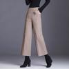 Woolen Wide Leg Pants Office Lady Straight Pantalones Autumn Winter Ankle Length Oversized Trousers