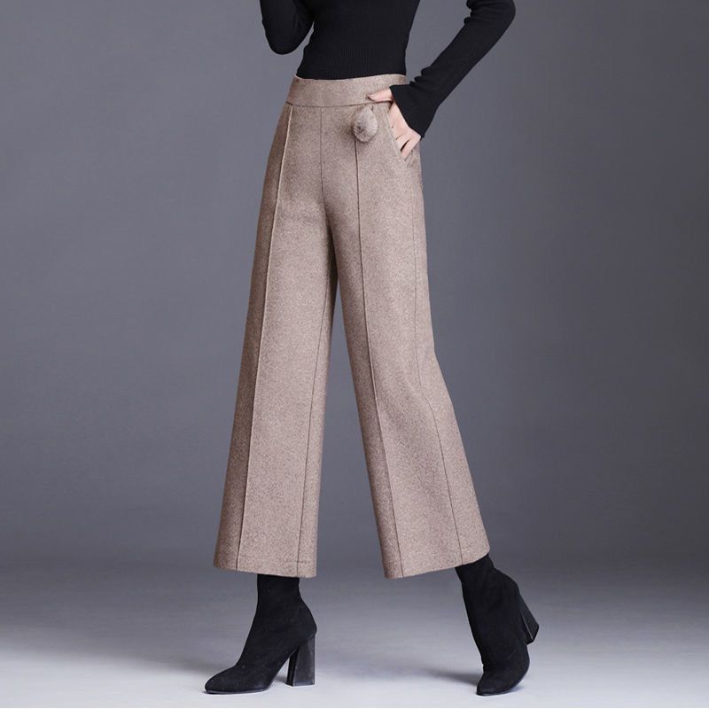 Woolen Wide Leg Pants Office Lady Straight Pantalones Autumn Winter Ankle Length Oversized Trousers