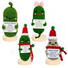 Cute Crochet Christmas Pickle Doll with Positive Message Card Emotional Support Plush Gift for All Ages
