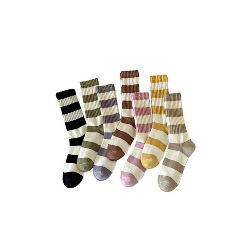 Female Spring and Autumn New Lovely Stripe Trend Color Bar Tall Drum Pile Pile Cotton Socks