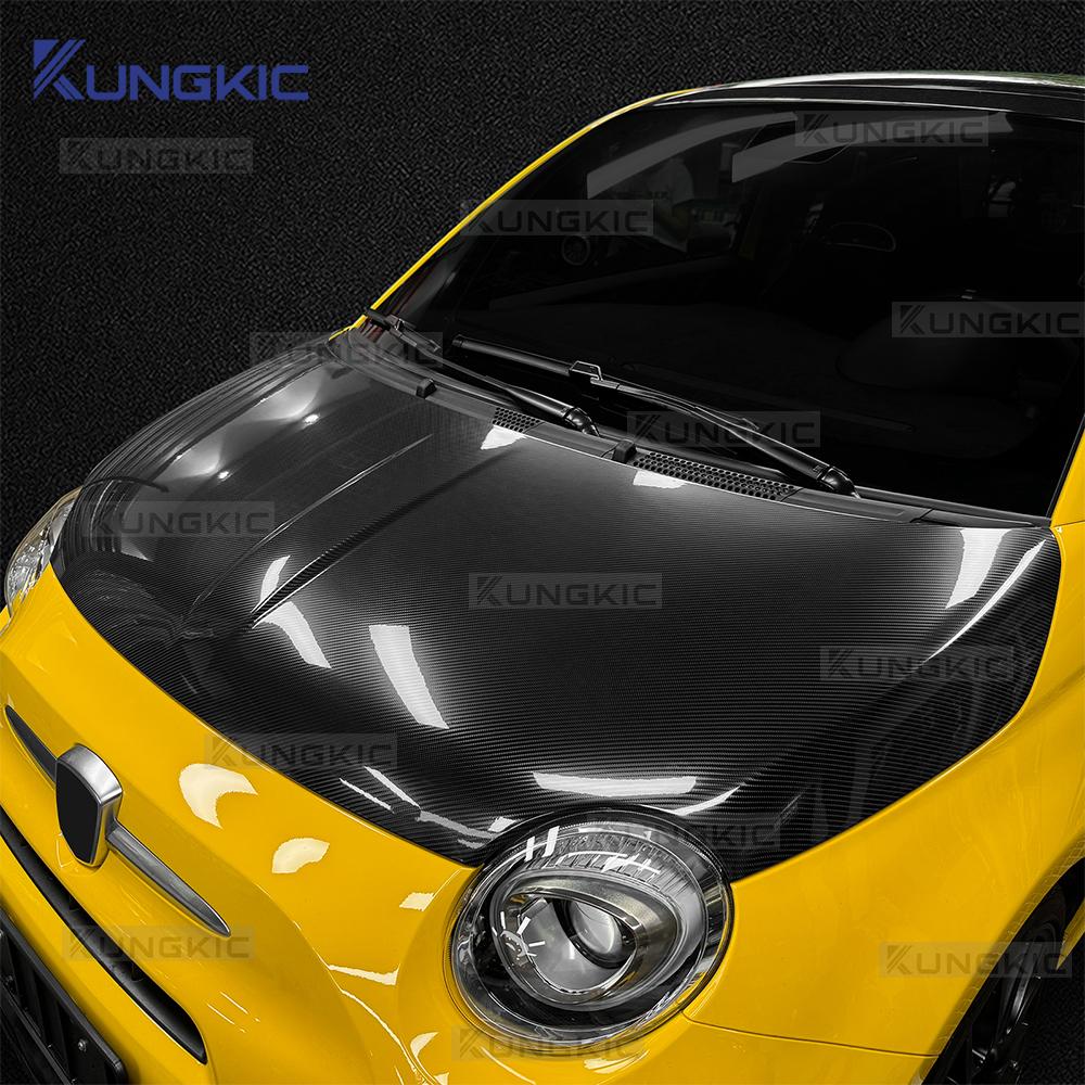 For Abarth 595 695 2012-2025 For Fiat 500 2008-2025 LHD RHD Car Front Bonnet Engine Hood Carbon Fiber Pattern TPU PPF Wrap Film