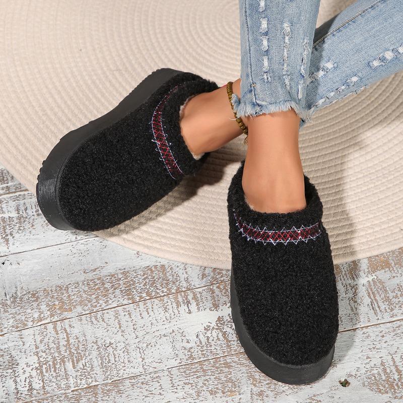 Thick bottom outer wear winter bag head half slippers new ethnic style lace hairy half tray foreign trade snow cotton slippers