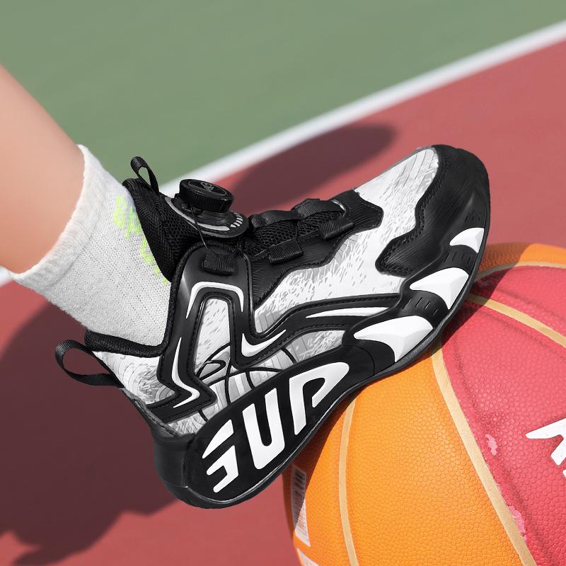Boys' Waterproof Leather Basketball Shoes with Anti-Slip Sole and Rotating Button for Autumn and Winter