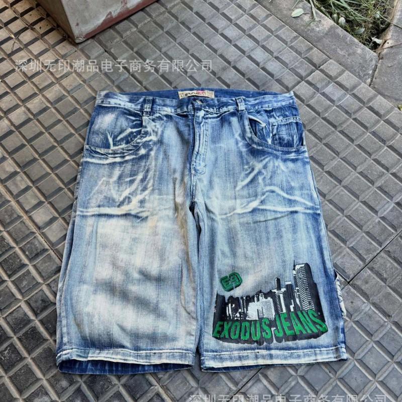 Mens Vintage Western Cowboy Jeans Distressed Washed Embroidered Printed Straight Leg Denim Pants