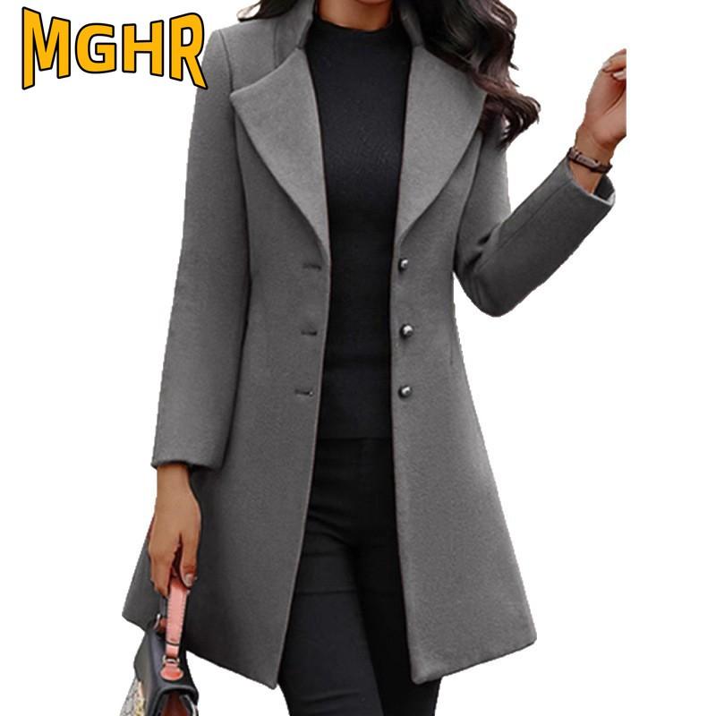 MGHR Jaquetas e casacos femininos vintage casual cor sólida estampa outono inverno manga comprida gola polo