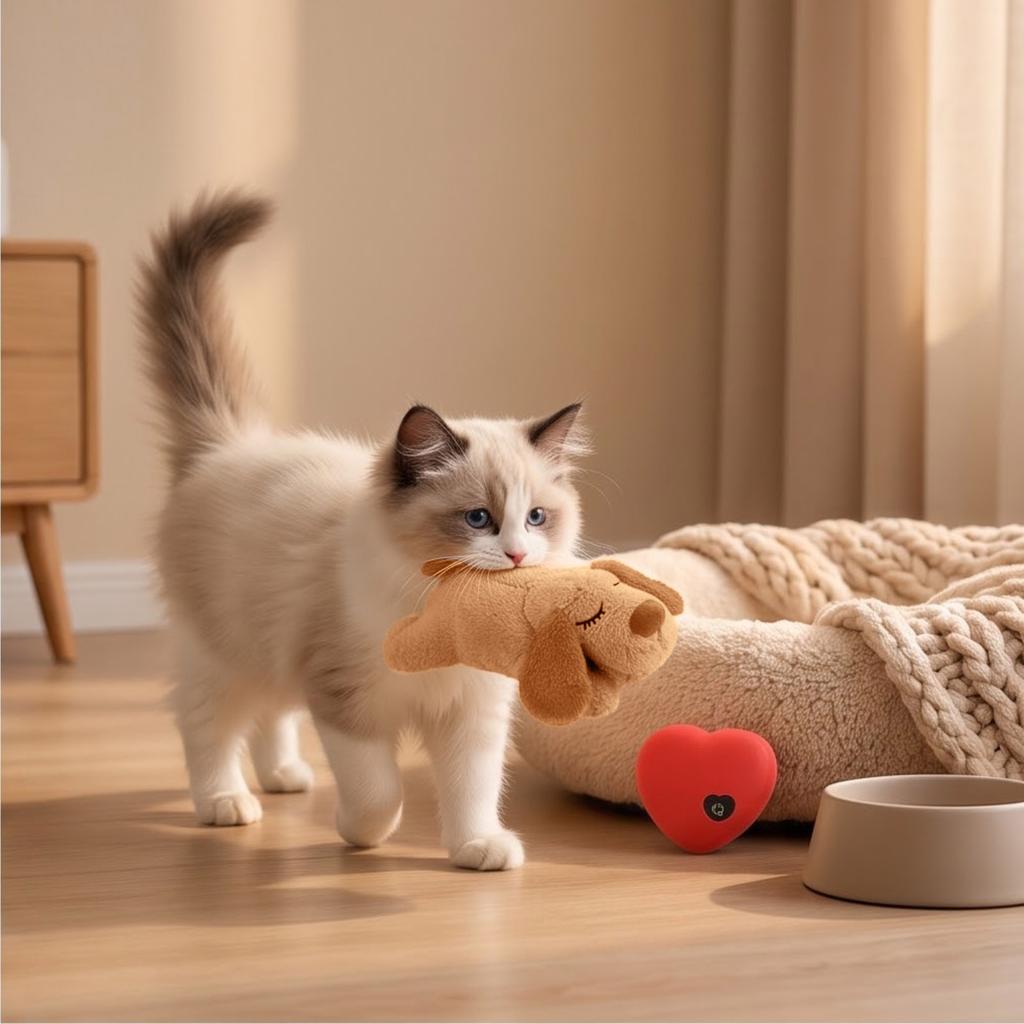 Beruhigendes Plüschtier für Haustiere mit Herzschlag-Simulation - Weiches Kuscheltier für Hunde und Katzen