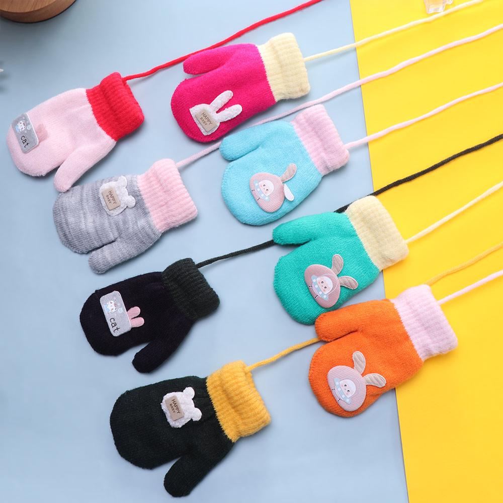 Cute Thickened Baby Children Rabbit Infant Cartoon Gloves Baby Mittens Knitted Gloves Warm Mittens