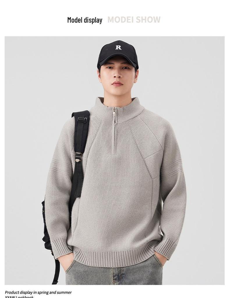 Mu Yuan Men's 2025 Fall/Winter Half-Zip Stand Collar Japanese Casual Knit Sweater