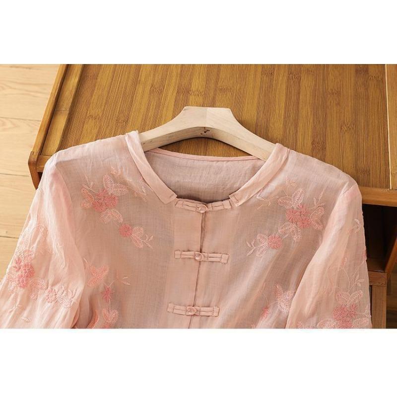 Dammode Casual Sommar Vår Blommönster Tryck 1/2 Ärm V-ringad Blusar & Skjortor