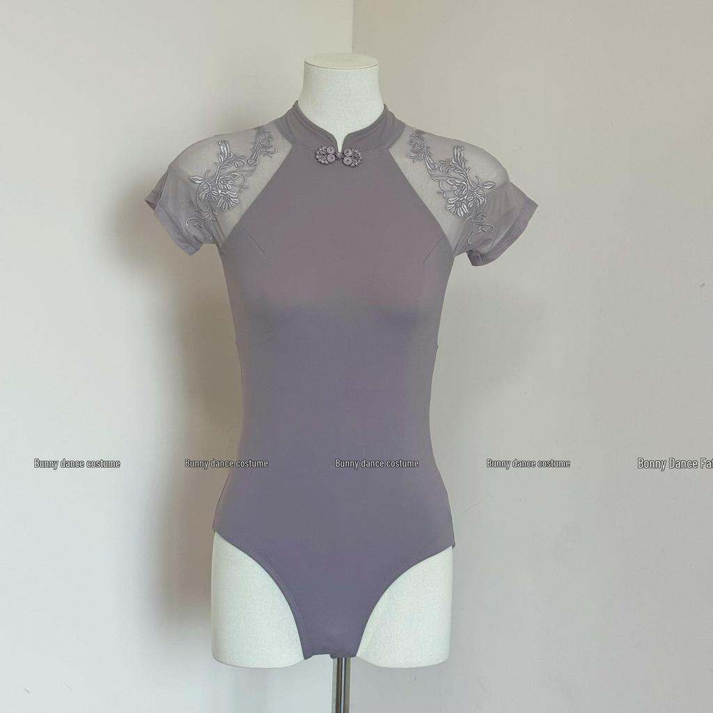 Bonnie Damen Kurzarm Ballett-Trikot - Chinesischer Stehkragen Tanzbekleidung für Erwachsene Gymnastik und Training