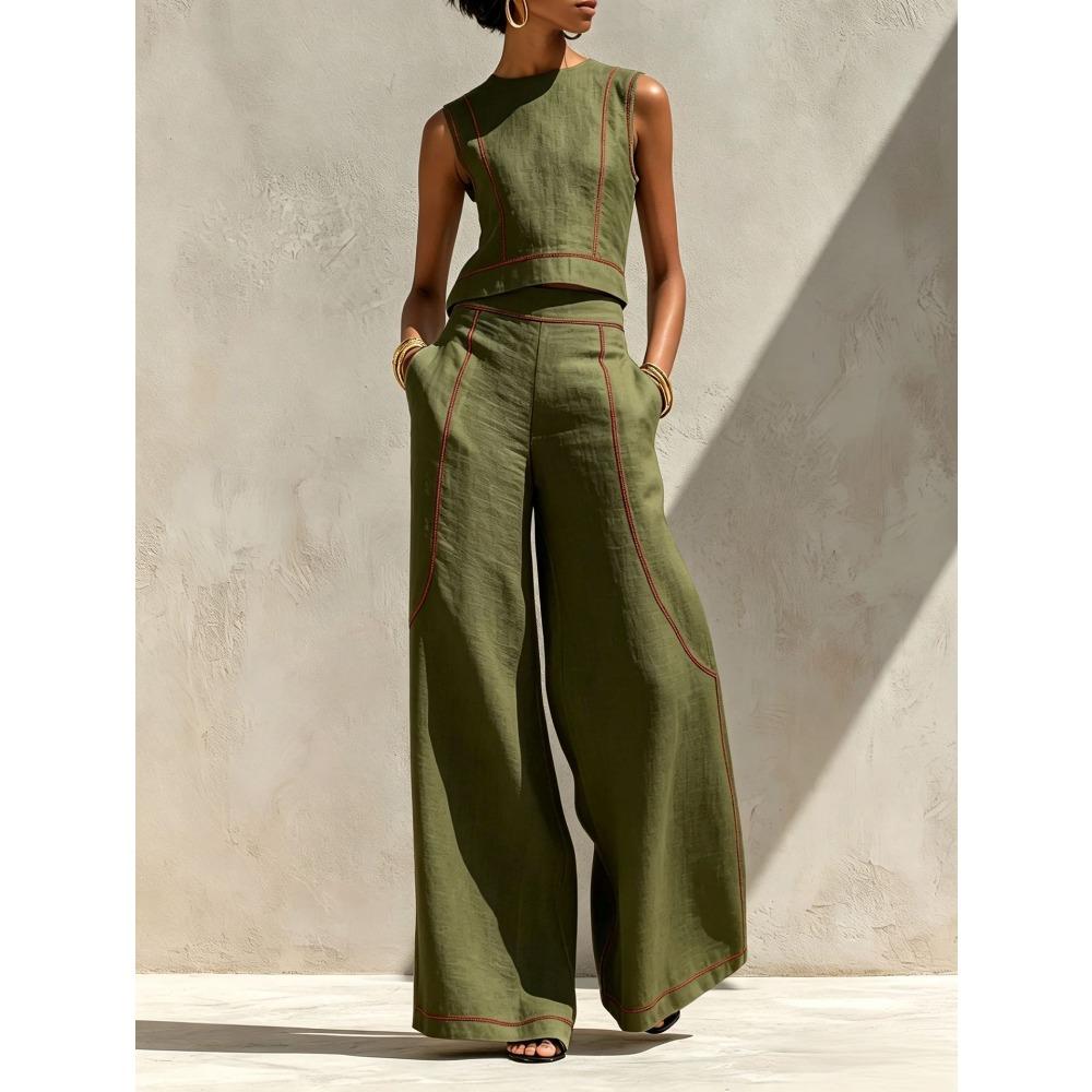 Women's Casual Tracksuit Sleeveless Tank Top High Waist Wide Leg Pants Two Piece Outfit