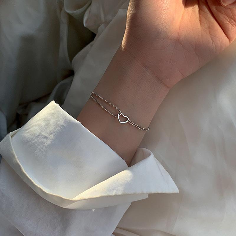 Cold Wind Hollow Asymmetrical Love Bracelet Female, Korean Version of Simple Fashion Creative Double-layer Splicing Chain Bracelet