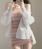 Women's Slim Fit Short Wrapped Hip Dress Summer Stripe Knitted Strap Dress