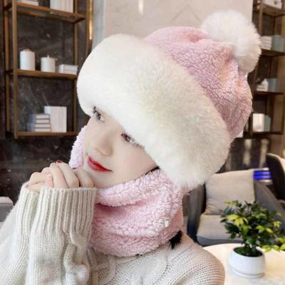 Wintermütze für Damen, mit integriertem Schal, dicker Plüsch, warm, winddicht, umfassender Schutz, Outdoor-Fahrradmütze, Reisemütze für kaltes Wetter