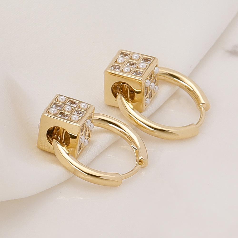 Diamond-Studded Rubik's Cube Earrings - Geometric Korean Design, Luxury Women’s Niche Accessory