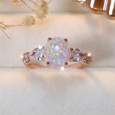 Mode Rose Gouden Kleur Ronde Cut Witte Vuursteen Klauw Ring Trouwring Ring Valentijnsdag Cadeau