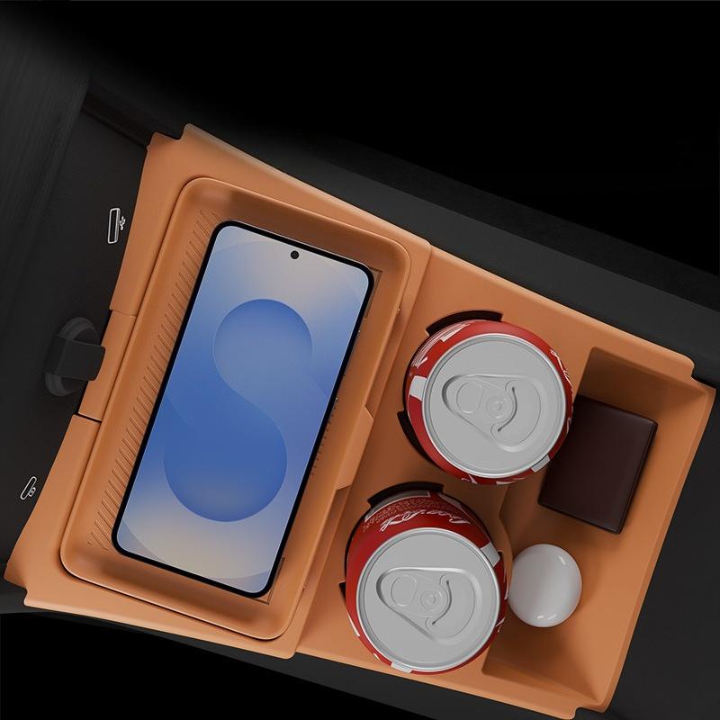 For Geely Boyue L 2025 Car Storage Box Under Center Console Layer Organizer with Cover Silicone Phone Cup Holder Car Accessories