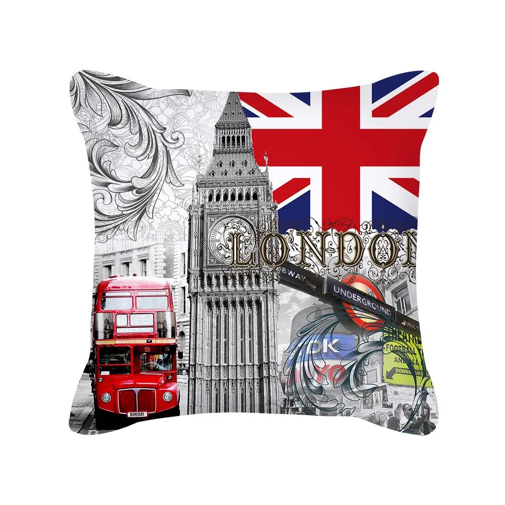 British Style Cushion Cover 18x18 Inches Pillow Case Red Blue Pillow Covers Retro Home Decorations Throw Pillow Case for Couch