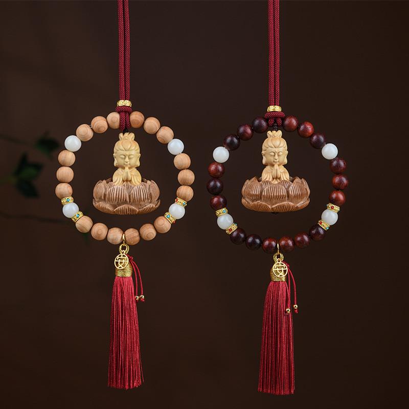 Buddha Lotus Car Charm With Olive Wood Material For Peaceful Vehicle Interior Decoration