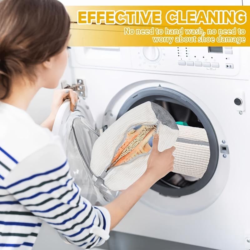 Durable Plush Protective Shoe Laundry Bag for Sneakers and Casual Shoes, Machine Wash, Drying Mesh, Anti-Deformation, Large White