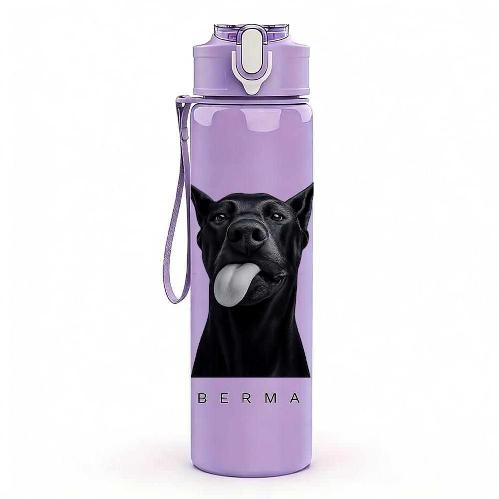 1PC Black Dog German Shepherd 750ml Color Plastic Sports Water Bottle Leakproof Flip Straw Lid Suitable for Sports Office Home Use