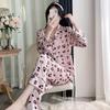 1011 new ice silk pajamas women's cartoon kitten cute personality long-sleeved trousers can be worn outside loungewear set