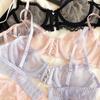 Sexy Hollow Bra French Ultra Thin Lace Embroidery Women Lingerie Set Underwire Push Up Bras Breathable Underwear and Panties Set