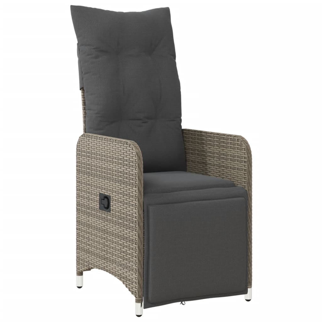 Adjustable Garden Armchair with Cushions Grey Poly Rattan