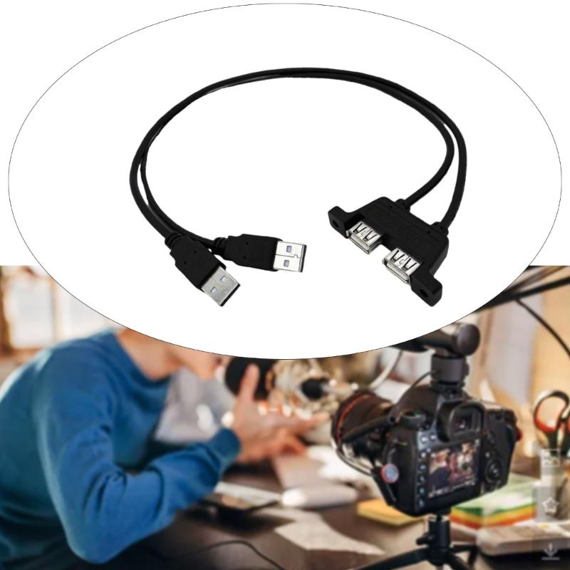 Double USB Male To Female Extension Cable Twin Port USB2.0 Extension Cable With Screw Hole Panel Mounting USB2.0