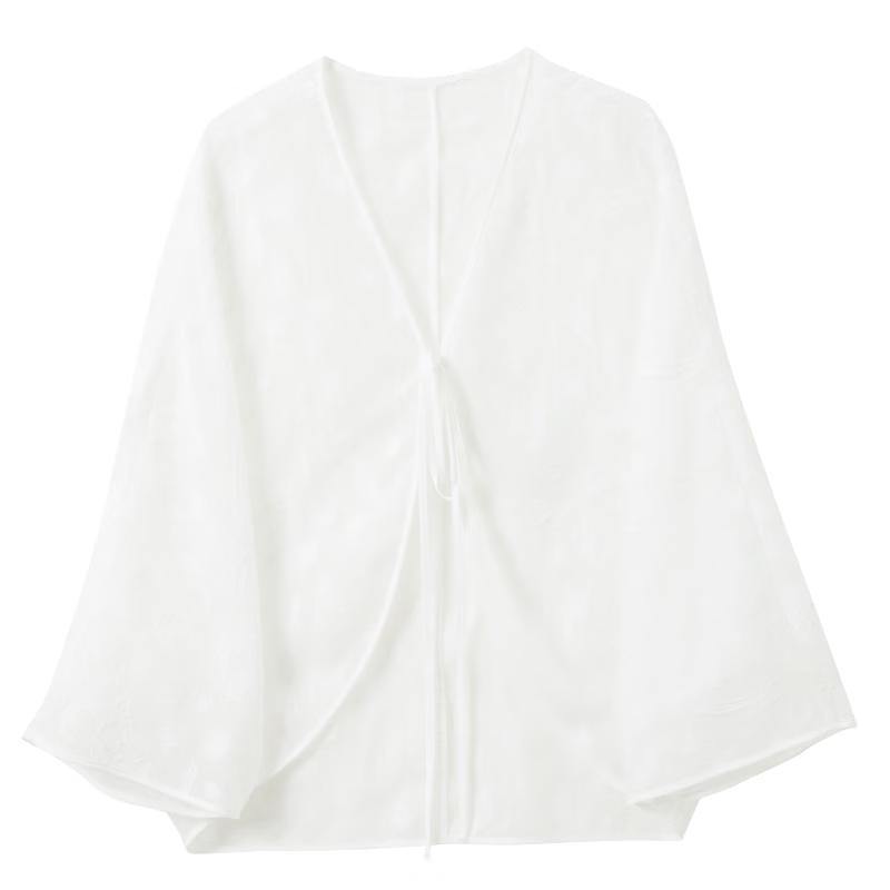 Sancai New Chinese Style White Jacquard Chiffon Shawl One Size