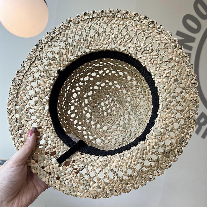 French Hepburn style salty grass woven retro straw hat women's spring summer straw woven big brim seaside vacation sun hat