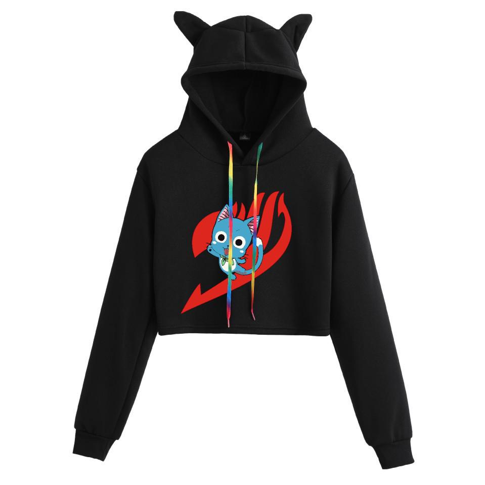 Fairy Tail Anime Cat Ear Cropped Hoodie for Girls