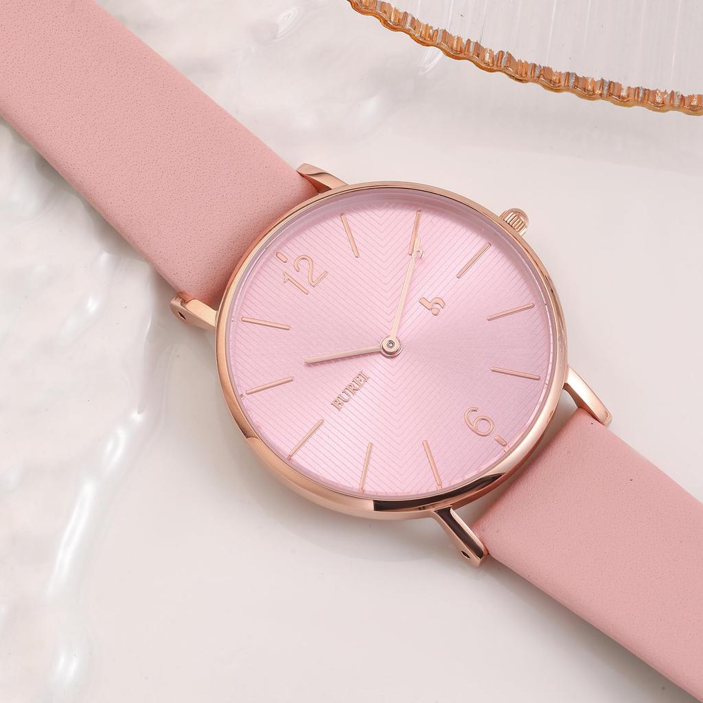 BUREI Analog Quartz Rose Pink Leather Perfect for Commuting and School Women's Watch, Gold, Waterproof, Band, Stylish, Casual, Popular, Slim,