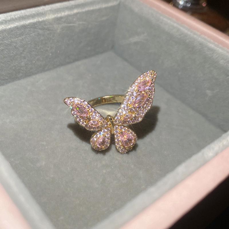 Butterfly Zirconia Open Ring: Retro Multi-layer Design for Women