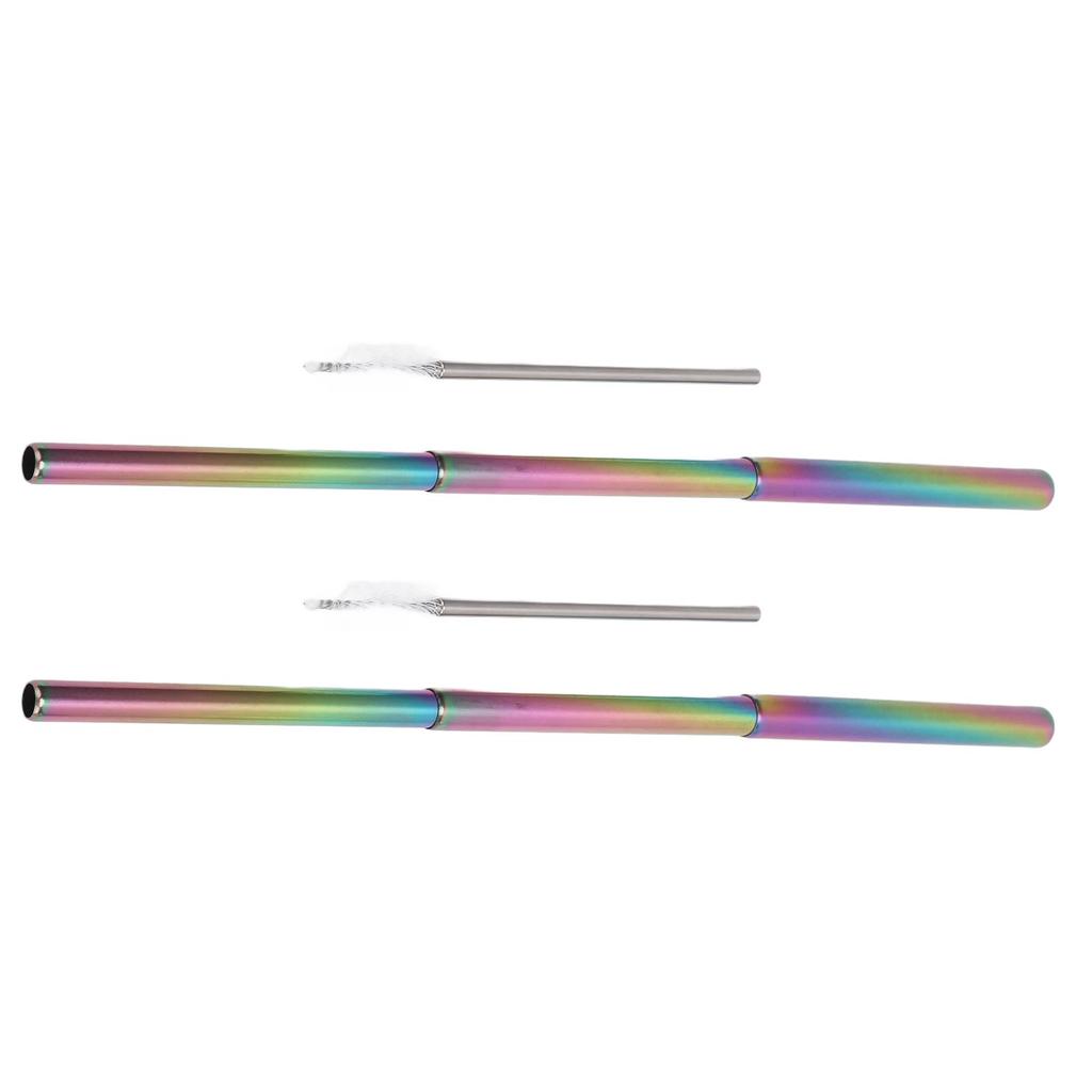 2Pcs Collapsible Metal Straw 304 Stainless Steel Drinking Travel Telescopic Straw with Cleaning