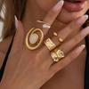 IngeSight.Z 5Pcs/Set Unique Imitation Pearl Irregular Adjustable Open Ring Trendy Hollow Geometry Stackable Finger Ring Jewelry