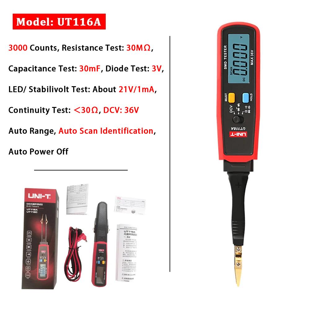 UNI-T SMD Multimeter UT116A UT116C Auto Range Micro Tweezers for Electronic Components LED Digital Tweezers Smart SMD Tester