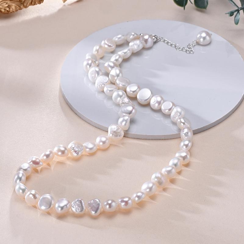 HENGSHENG Classic Baroque 925 Silver Freshwater 8-9mm White Pearl Necklace Fine Trendy Jewelry Gift for Women Girls