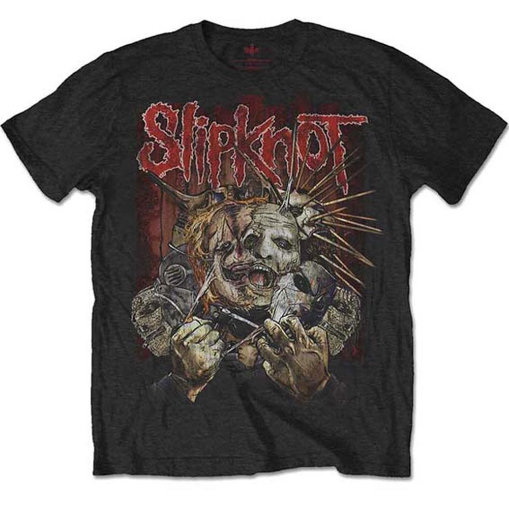 Мужская Slipknot Разорваны (Назад Печать) Приталенная футболка XX-Large Черная XXXXL