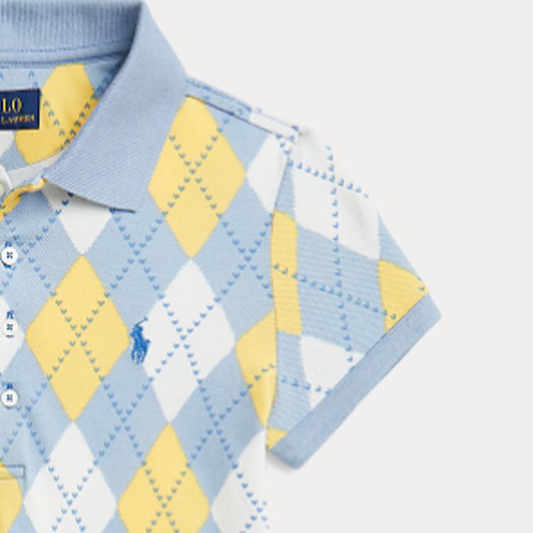 Polo Ralph Lauren Polo Dress Ss24 Diamond Pattern Polo Collar Short Sleeve Kids Dresses Blue CWPODRSG3D20823-400