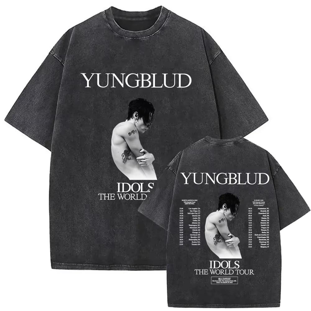 T-shirt Vintage Lavate Yungblud IDOLS The World Tour Uomo Donna Hip Hop Alta Qualità Gotico Oversize Streetwear