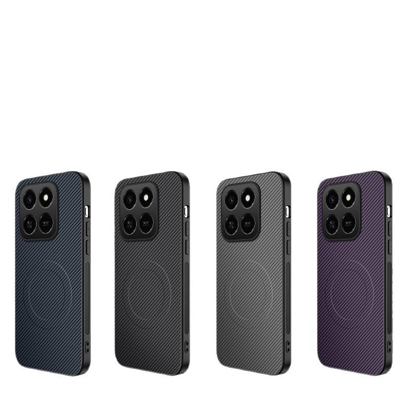 Honor X7D Carbon Fiber Leather Lens Case with Full Coverage and Magsafe Compatibility