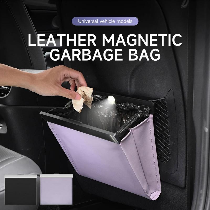 Trash Bag For Cars SUV Foldable Car Front Seat Garbage Bin With LED Light Magnet Closure Design Car Trash Can Leakproof Car