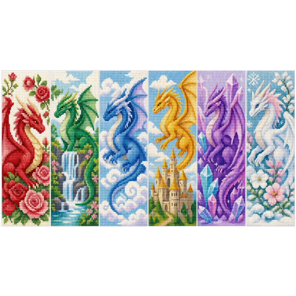 Stamped Cross Stitch Bookmark Set 6Pcs 14CT Floral Animal Pattern with Thread Needle for Adults