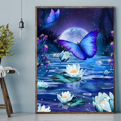 DIY pictura cu diamant Fluture albastru Kit punct de cruce Arta mozaic Pictura cu diamant Cerc complet/Patrat Diamant Decor pentru casa