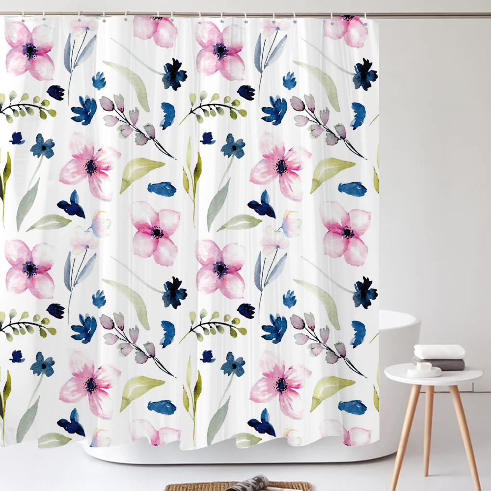 Small Fresh Plant Cactus Leaves Print Shower Curtain Polyester Fabric Bath Curtain With Hooks Curtains For Bathroom Decoration