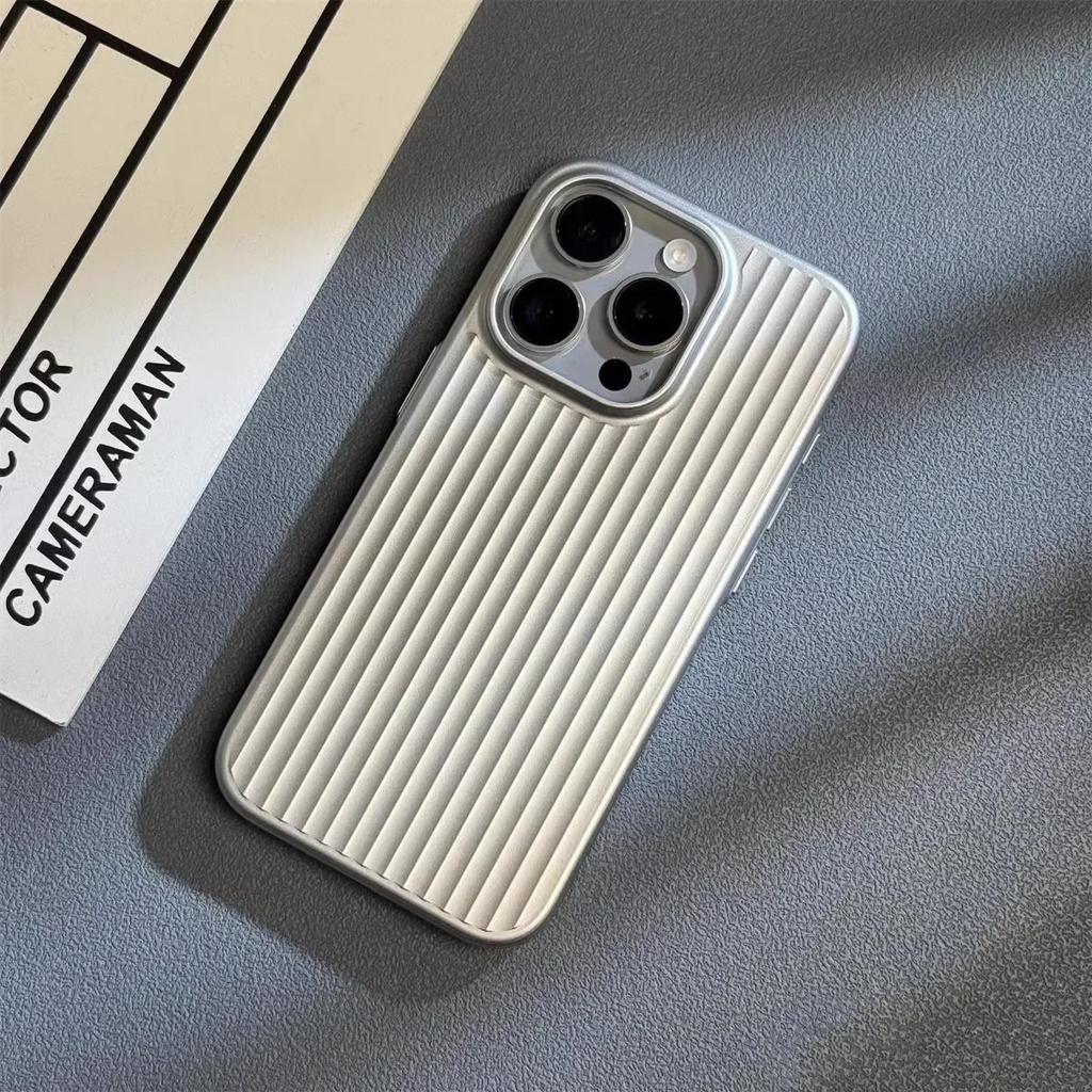Natural Titanium PC Phone Case For For Iphone 1 14 13 Pro Max Plus Electroplated Grating Corrugated Hard Back Cover