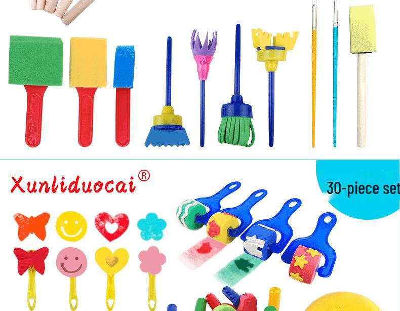 30-Piece Children's Art Sponge Stamp Set for DIY Early Education and Graffiti Painting